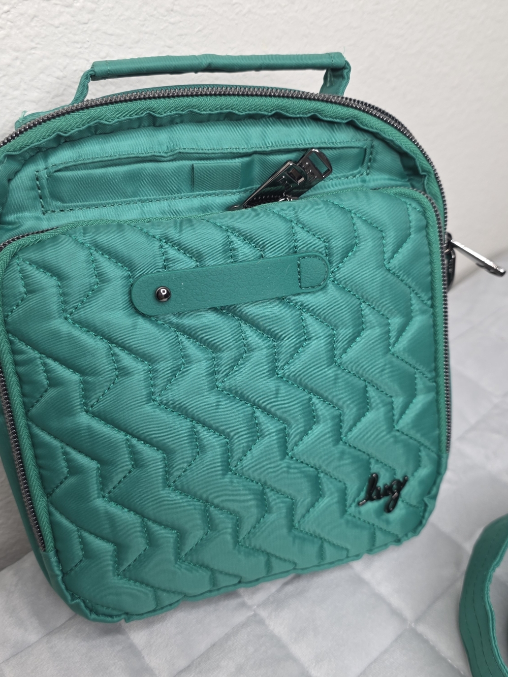 lug Quilted Teal Crossbody Bag with Top Handle